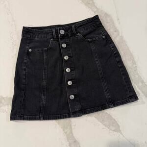 American Eagle High Rise A-Line Button Down Black Denim Skirt Women's 00 Preppy